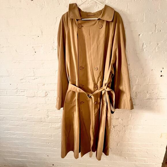 London Fog Trench Coat Mens 48 Regular Tan Double Breasted Belted Zip Out Liner - Picture 1 of 16